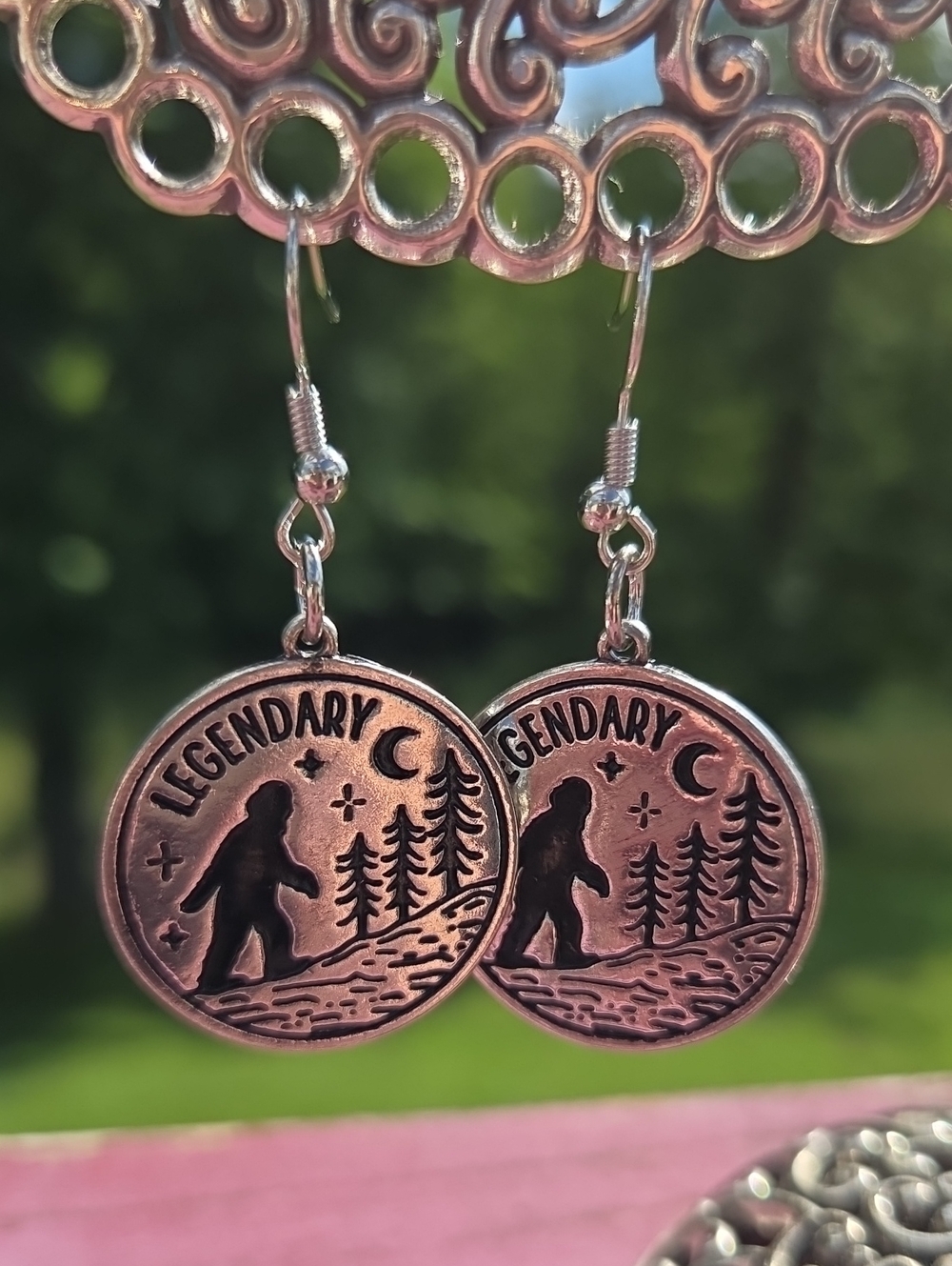 Appalichian Legendary Sasquatch Medallion Drop Earrings